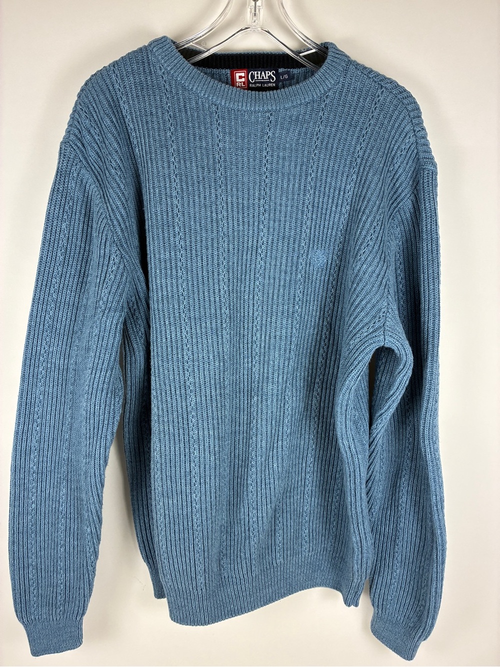 Vintage Chaps Ralph Lauren Slate Blue Cable Knit Crewneck Sweater Men’s Large